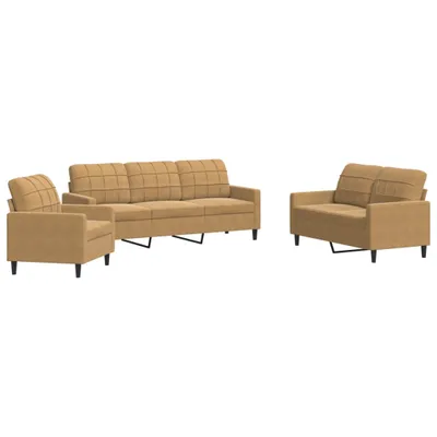 Productafbeelding van 3-delige Loungeset met kussens fluweel bruin