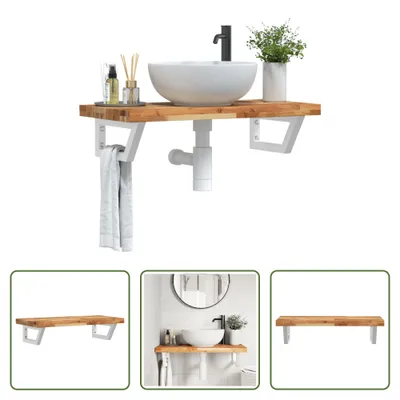 Image de The Living Store Étagère de lavabo murale en acier et acacia