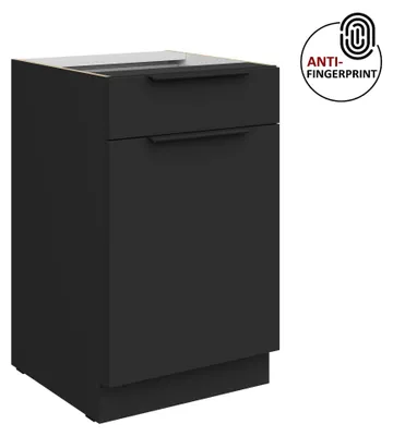 Produktbild von Küchen Unterschrank 50 cm Küche ARIA Schwarz ultra matt + Schwarz matt, hochwertige Fronten mit Anti Fingerprint Beschichtung Küchenzeile Küchenblock