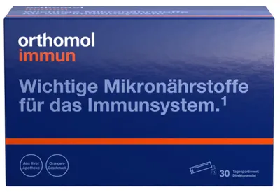 Produktbild von Orthomol Immun - Mikronährstoffe zur Unterstützung des Immunsystems - mit Vitamin C, Vitamin D und Zink - Orangen-Geschmack, 30 St. Tagesportionen