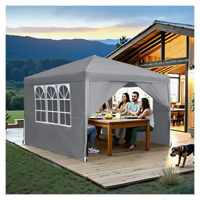 Produktbild von Faltpavillon 2,5 x 2,5 m - Gartenpavillon mit 4 Seitenteilen, wasserdicht, UV-Schutz für Feierlichkeiten, Hochzeiten und Picknicks, Grau