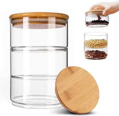 Produktbild von Luftdichte Aufbewahrungsgläser Set mit Bambusdeckel, 450ml