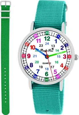 Produktbild von Kinder Armbanduhr Mädchen Jungs Lernuhr Uhrzeit lernen 2 Armband türkis + grün