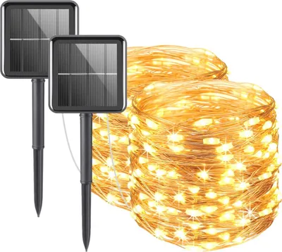 Obrázok produktu pre BRAINZAP 2 ks LED solárne svetelné reťaze IP65 vonkajšie záhradné vonkajšie 12 m teplá biela strana Vianoce 100 LED diód