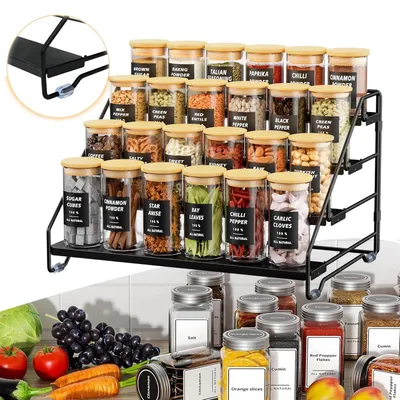 Produktbild von Gewürzregal Stehend Gewürzständer 4 Etagen Metall Stapelba Gewürz Organizer