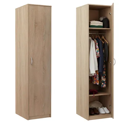 Produktbild von Kleiderschrank mit 1 Tür, 1 Kleiderstange und 2 Einlegeböden Garderobenschrank 45 cm breit Schrank schmal matte Oberfläche sonoma