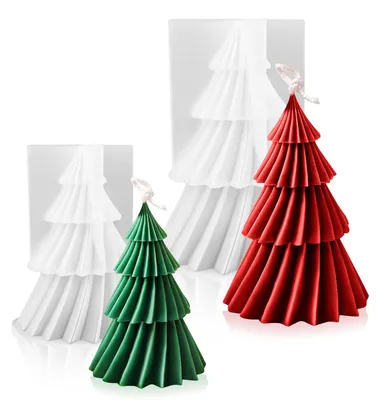 Productafbeelding van Twee-delige kerstboomvorm voor kaarsen, 3D siliconenmal voor het maken van kaarsen, zeep en knutselprojecten