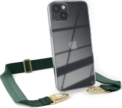 Immagine prodotto di EAZY CASE - Custodia con cinturino per Apple iPhone 14 Plus, custodia per cellulare con cordino, custodia in silicone trasparente, catena per cellulare in verde