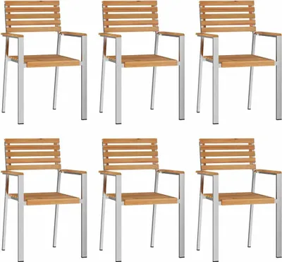 Image de vidaXL : Ensemble de 6 chaises de jardin en bois d'acacia massif et en acier inoxydable