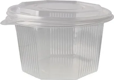 Produktbild von 300 tradingbay24 Verpackungsbecher mit Klappdeckeln, PP 8-eckig 1 l 8,3 cm x 13 cm x 13 cm transparent tbU96404