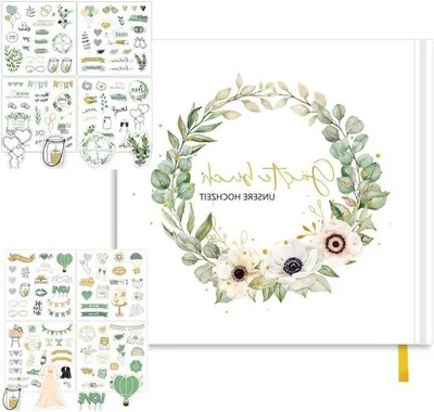 Produktbild von Hochzeitsgästebuch mit Stickers 21x21cm 120 Seiten