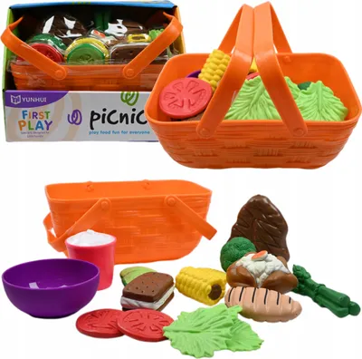 Produktbild von Kinder Picknickkorb Spielset - Lebensmittel Geschirr Rollenspielzeug 24x15x16cm