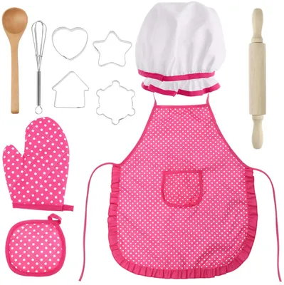 Produktbild von Chef Set Kinder Schürzen, 11 Stücke Kinder Kochen Spielen Küche Wasserdicht Backen für Mädchen Geschenk