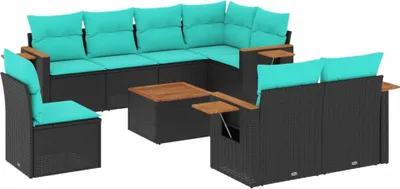 Produktbild von vidaXL 9-tlg. Garten-Sofagarnitur mit Kissen Schwarz Poly Rattan