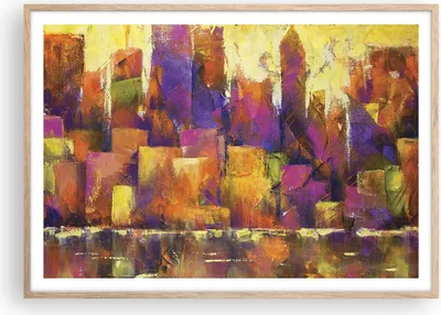 Produktbild von Gerahmtes Poster - Rahmen in heller Eiche - Abstraktion Stadt Wolkenkratzer - 100x70 cm - Wand Bild - Wanddeko - Wandbilder - Wandposter - Bilderrahmen - Bilder - Kunstdruck - P2NAA100x70-4294