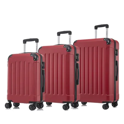 Produktbild von yonsly Premium Reisekoffer TSA-Schloss,YKK-Reißverschluss Hartschalen-Koffer Kabinenkoffer Rollkoffer Suitcase Handgepäck (Rot, M-L-XL-Set)