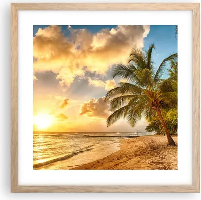 Produktbild von Gerahmtes Poster - Rahmen in heller Eiche - Strand Meer Palme - 40x40 cm - Wand Bild - Wanddeko - Wandbilder - Wandposter - Bilderrahmen - Bilder - Kunstdruck - Wandbild - P2NAC40x40-3606