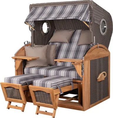Produktbild von Strandkorb - bene living - Borkum XL Teak Bullauge - PE grau - Modell 522 - 2,5-Sitzer inkl. Liftersystem