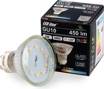 Zdjęcie produktu dla Żarówka LED Line GU10 5W Ciepła biel 2700K 450 lumenów Światło punktowe Światło wpuszczane Energooszczędna żarówka