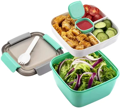 Produktbild von Unterteilte Lunchbox, Salatbox für Erwachsene/Kinder, robuste und auslaufsichere Bento-Box, Lunchbox mit Besteck für Schule/Arbeit/Picknick (grün)