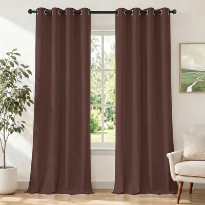 Imagen del producto de Cortinas con encaje y ojales, juego de 2, 140 x 300 cm, color marrón