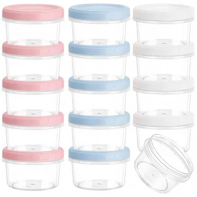 Productafbeelding van 15 Stuks 200ml Plastic Vershoudbakjes met Deksel Wit Blauw Roze