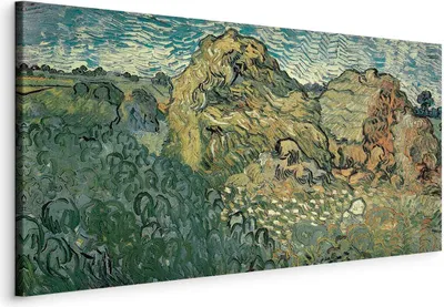 Produktbild von Vlies Leinwandbild - Field with Wheat Stacks (Vincent Van Gogh) 60x30 cm Reproduktionen l-F-15064-b-a