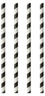 Produktbild von Papstar Trinkhalme Papier pure 6 mm 24 cm schwarz weiss Stripes
