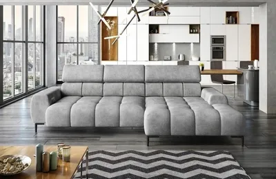 Produktbild von DOMO-HOME Ecksofa PLAZA Mini mit Elektrischer Sitzverstellung 270x177cm | Moderner Stil |Hoher Komfort | Verstellbare Kopfstützen | Farbe hellgrau Salvador | Rechts