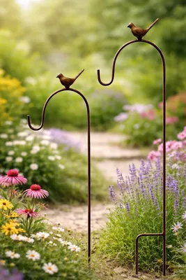 Produktbild von 2er Set Hirtenstab Gartenstecker aus Edelrost mit Vogelfigur, 118cm Höhe