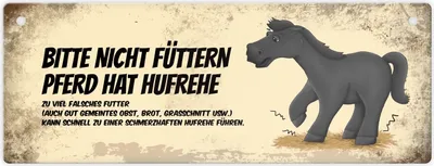 Produktbild von Bitte nicht füttern - Hufrehe Metallschild XL mit schwarzem Pferd Motiv