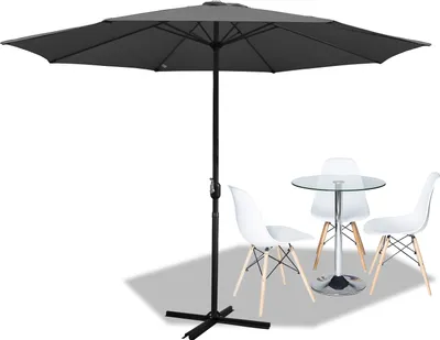 Image de Parasol Clanmacy Parasol à pied déporté 350 cm avec protection UV, manivelle  Gris Parasol de jardin Parasol de marché Parasol de plage