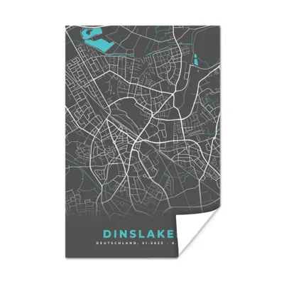 Produktbild von MuchoWow® Poster Karte - Stadtplan - Dinslaken - Deutschland - Blau 120x180 cm - Kunstposter