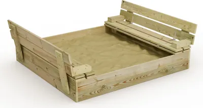 Image de WICKEY Bac à sable Flip 110x125cm Jardin Enfants Bac à sable Aire de jeux avec banc et couvercle rabattable