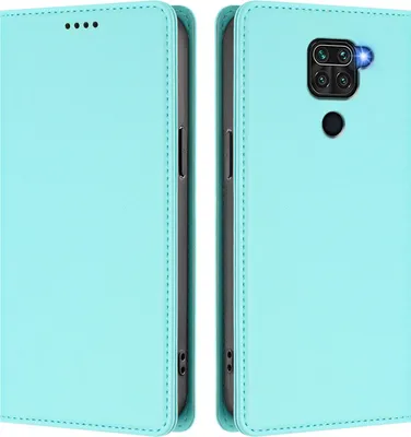 Obrázek produktu pro Kožené pouzdro pro Xiaomi Redmi Note 9 4G, magnetické flipové pouzdro zPolyuretankůže se stojánkem Mátově zelená