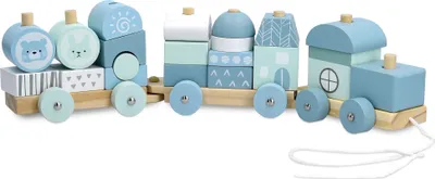 Produktbild von Navaris Holzzug Spielzeug für Mädchen und Jungen - Zug Lokomotive Holz mit Würfel - Eisenbahn inkl. Holzbausteine - Holzeisenbahn zum Nachziehen