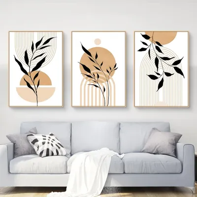 Produktbild von 3-teiliges Poster Set Boho Blätter Abstrakt Wandbilder Leinwand 40x50cm