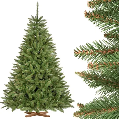 Immagine prodotto di FairyTrees Albero di Natale artificiale 180cm Abete Rosso/Peccio naturale con supporto in legno | Abete di Natale artificiale con tronco verde | Facile da Montare | Prodotto in EU