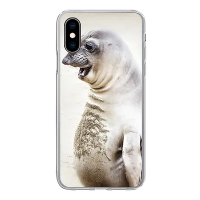 Produktbild von MuchoWow® Handyhülle Schutzhülle Hülle für iPhone X Seeelefant - Lustig - Lachen - Kinder - Jungen - Mädchen - Kinder Silikon Softcase Handy Hülle - Handyhülle