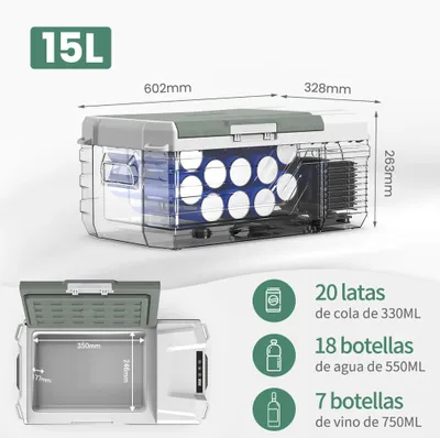 Produktbild von Tragbare Auto Kühlbox - NL15 Kompressor Kühl-/Gefrierbox - 15 l - 12/24 V DC & 100–240 V AC - -20 bis 20 °C - für Auto Lkw Camping