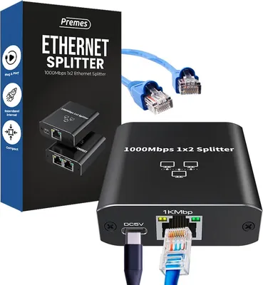 Productafbeelding van Zwarte 1 naar 2 Ethernet Switch – LAN UTP RJ45 Ethernet Splitter met 2 Poorten & USB-C/A Voedingskabel