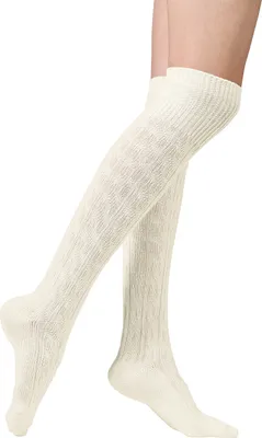Produktbild von Vincent Creation® Stiefel Kniestrümpfe mit Umschlag, Zopfmuster, Grobstrick One Size wollweiss
