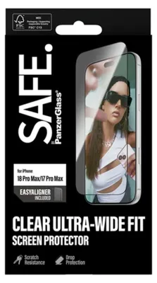 Produktbild von PanzerGlass SAFE. by ® Displayschutz iPhone 18 Pro Max | 17 Pro Max | Ultra-Wide Fit m. EasyAligner, Apple - iPhone 18 Pro Max, Apple - iPhone 17 Pro Max, Trockene Anwendung, Kratzresistent, Schockresistent, Transparent, 1 Stück(e)