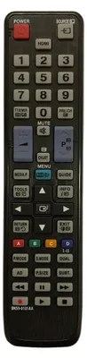 A close-up, top-down view of a black TV remote control.