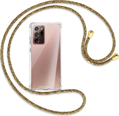 Produktbild von Handykette Backcover-Schutzhülle mit Band (Metall goldfarben) für Samsung Galaxy Note20 Ultra 4G,5G (N985,N986) - braun+beige