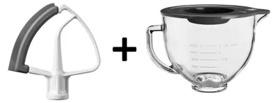 Produktbild von KitchenAid Set Flexibler Flachrührer 5KFE5T + Glasschüssel 5KSM5GB