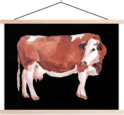 Produktbild von MuchoWow® Textilposter Kuh - Zeichnung - Schwarz 60x45 cm mit holzfarbenen Rahmen - Bild