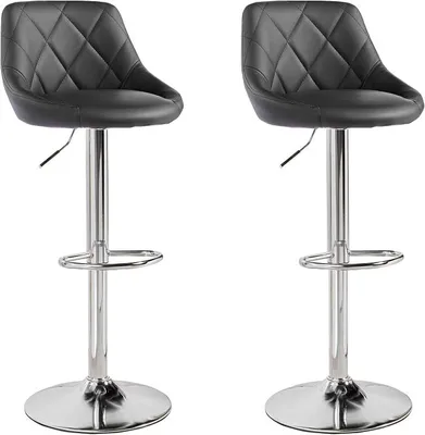 Produktbild von Barhocker 2er Set, Kunstleder Barstuhl höhenverstellbar Tresenhocker mit Rückenlehne und Fußstütze 360° Drehstuhl, 45 x 38 x 109 cm (Schwarz), BARHC-82