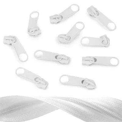 10 Reißverschluss Zipper für Endlosreißverschluss, 5mm, weiß