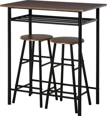 Produktbild von Fortuna Lai Bartisch Set 3-teilig Esstisch mit 2 Barhocker Essgruppe Küchentisch und Stühle Stehtisch und Barhocker mit Lagerregal Metall 80 x 50 x 90 cm Schwarz